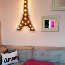Girls bedroom walls custom color pink with light gray wood work1